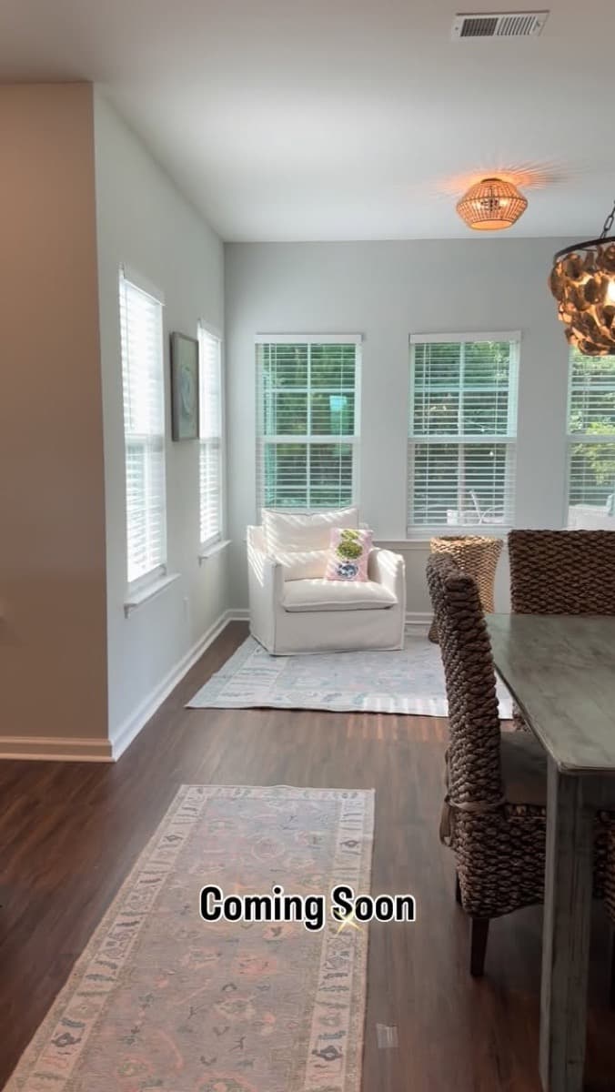 Bright staged living space in a coming-soon listing