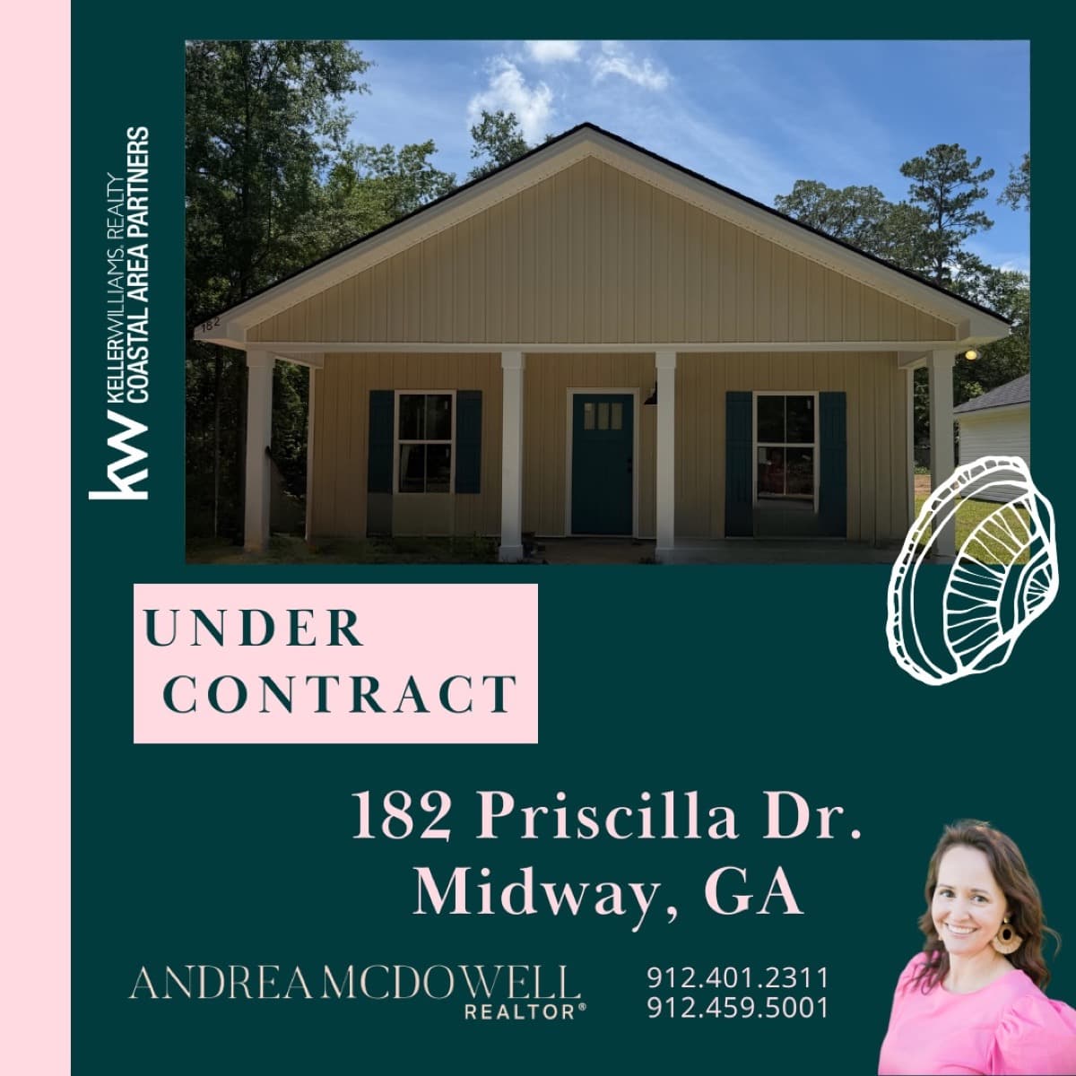 Andrea McDowell branded Under Contract announcement for a listing in Midway, Georgia
